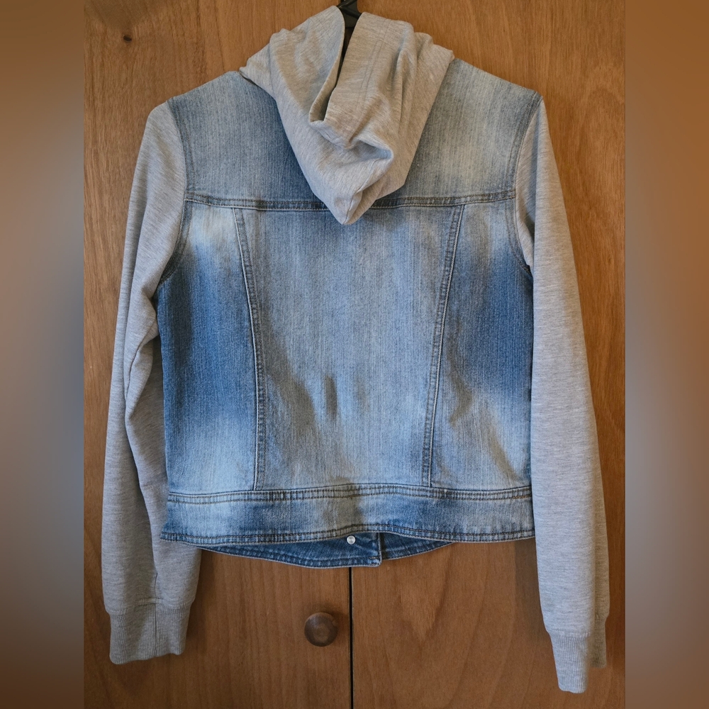 Denim and Gray Hooded Denim Jacket - Picture 5 of 5